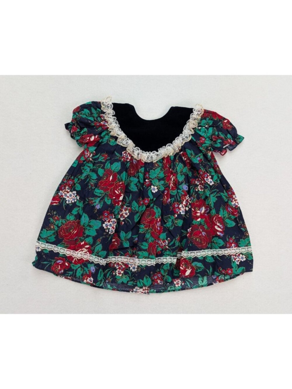 Cutest One Vintage 80s Baby Dress Size 3T Blue Red Floral Ruffle
